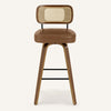 Moravia Bar Stool in Brown Mara Leather, Bar Height, with Rattan Backrest