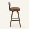 Moravia Bar Stool in Brown Mara Leather, Bar Height, with Rattan Backrest