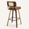 Moravia Bar Stool in Brown Mara Leather, Bar Height, with Rattan Backrest