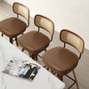 Moravia Bar Stool in Brown Mara Leather, Counter Height, with Rattan Backrest