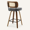 Moravia bar stool, Gray Leather/Counter Height/Rattan Backrest