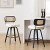 Moravia II bar stool, Beige Leather/Counter Height/Rattan Backrest