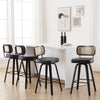 Moravia II bar stool, Black Leather/Bar Height/Rattan Backrest