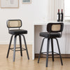 Moravia II bar stool, Black Leather/Bar Height/Rattan Backrest