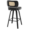 Moravia II bar stool, Black Leather/Bar Height/Rattan Backrest