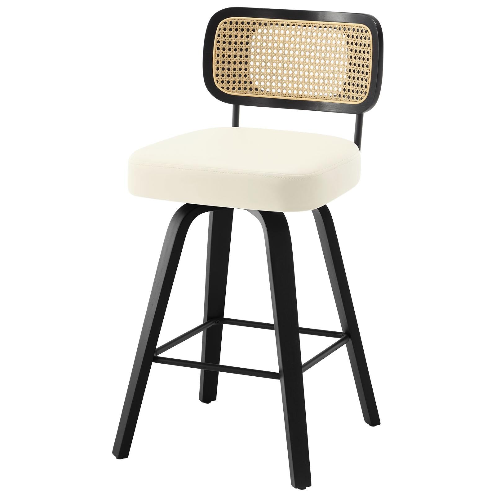 MORAVIA II Black Wood Swivel Bar & Counter Stool with Back in
