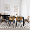 Oatmeal dining chair, Black Leather/Rattan Backrest