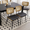 Oatmeal dining chair, Black Leather/Rattan Backrest