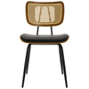 Oatmeal dining chair, Black Leather/Rattan Backrest