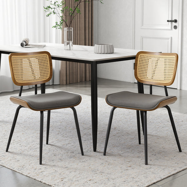 Oatmeal dining chair in Gray Hans Leather, Rattan Backrest