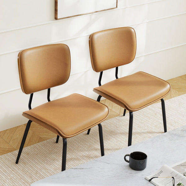 Oatmeal Dining Chair in Mud Hans Leather, Leather Backrest