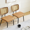 Oatmeal dining chair in Mud Hans Leather, Rattan Backrest