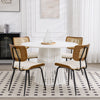 Oatmeal dining chair, White Leather/Rattan Backrest