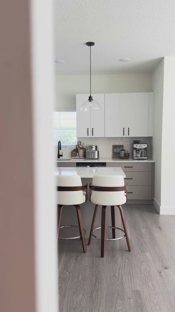 ZELEN Wood Swivel Bar & Counter Stool with Back and Arms in Vegan