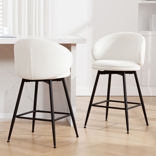 Ribolla Bar Stool in White Naia Velvet, Counter Height