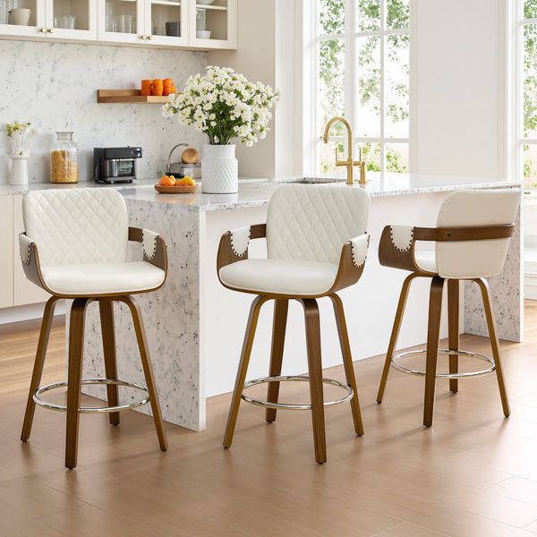 Rimava Counter Stool in White Rebo Leather