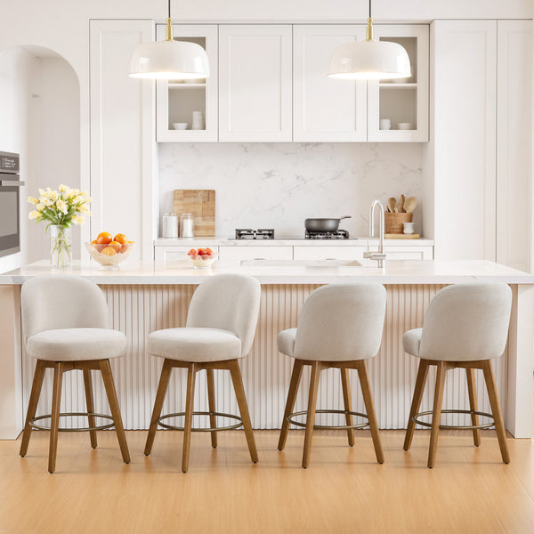 Roussi Swivel Counter Stool in Beige Rosa Fabric