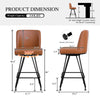 Tannat bar stool with backrest, Brown-Leather, 26"