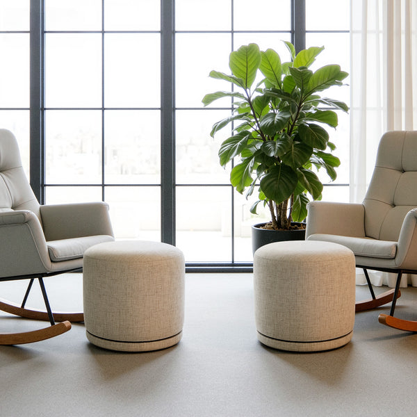 Thiako Ottoman in Beige Vani Fabric