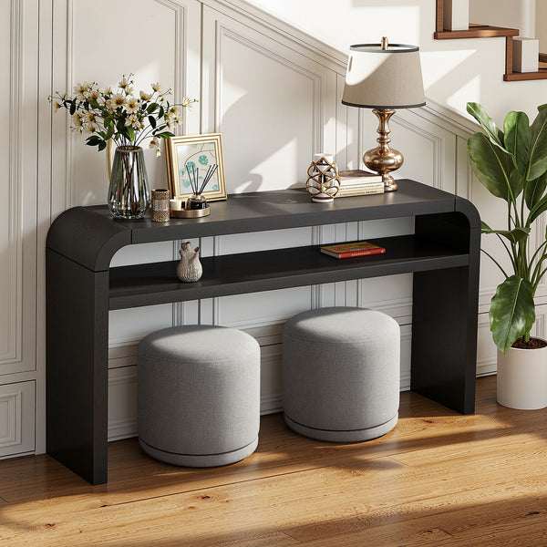 Thiako Ottoman in Charcoal Vani Fabric