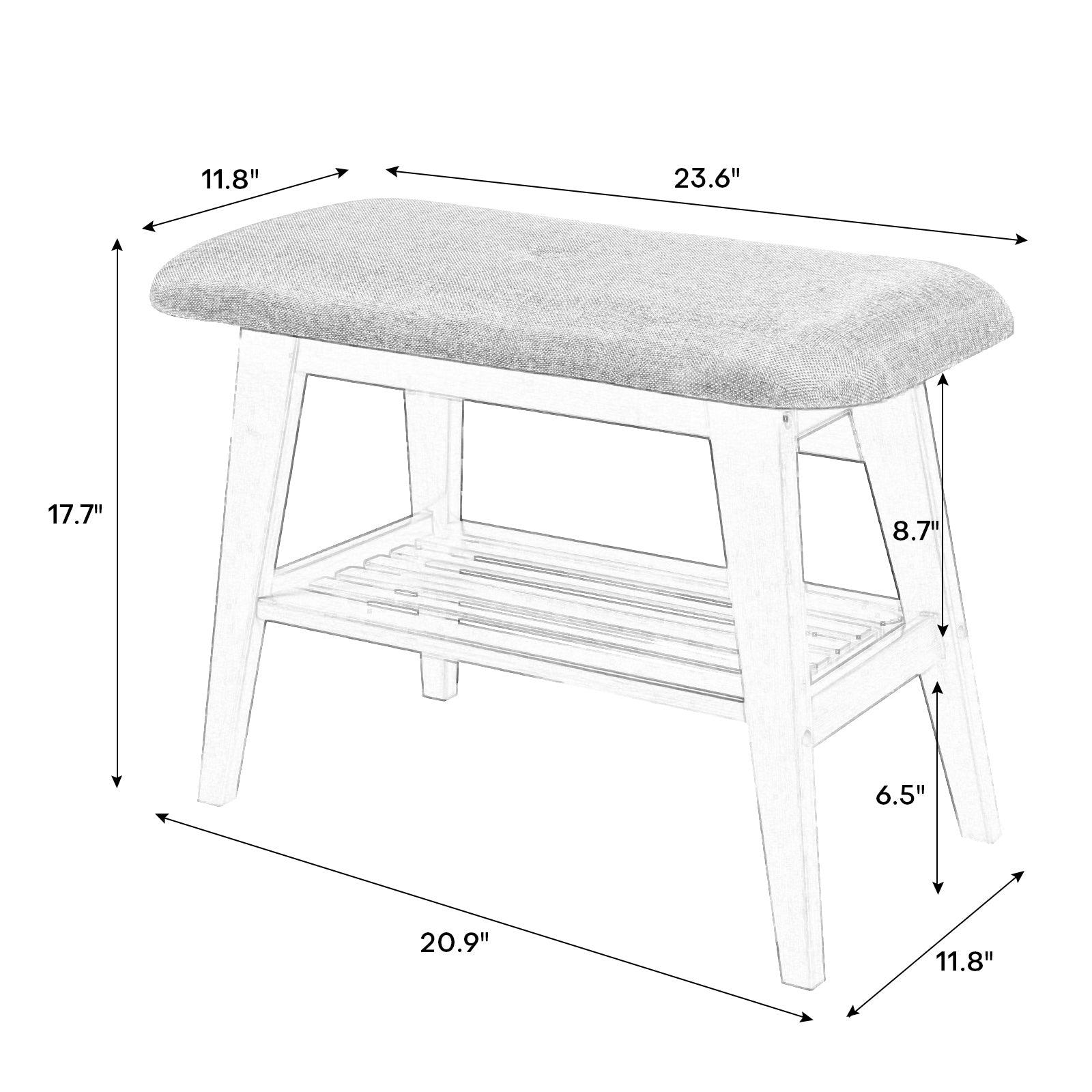 Urdok bench with shoe storage 23.6 inch dimensions