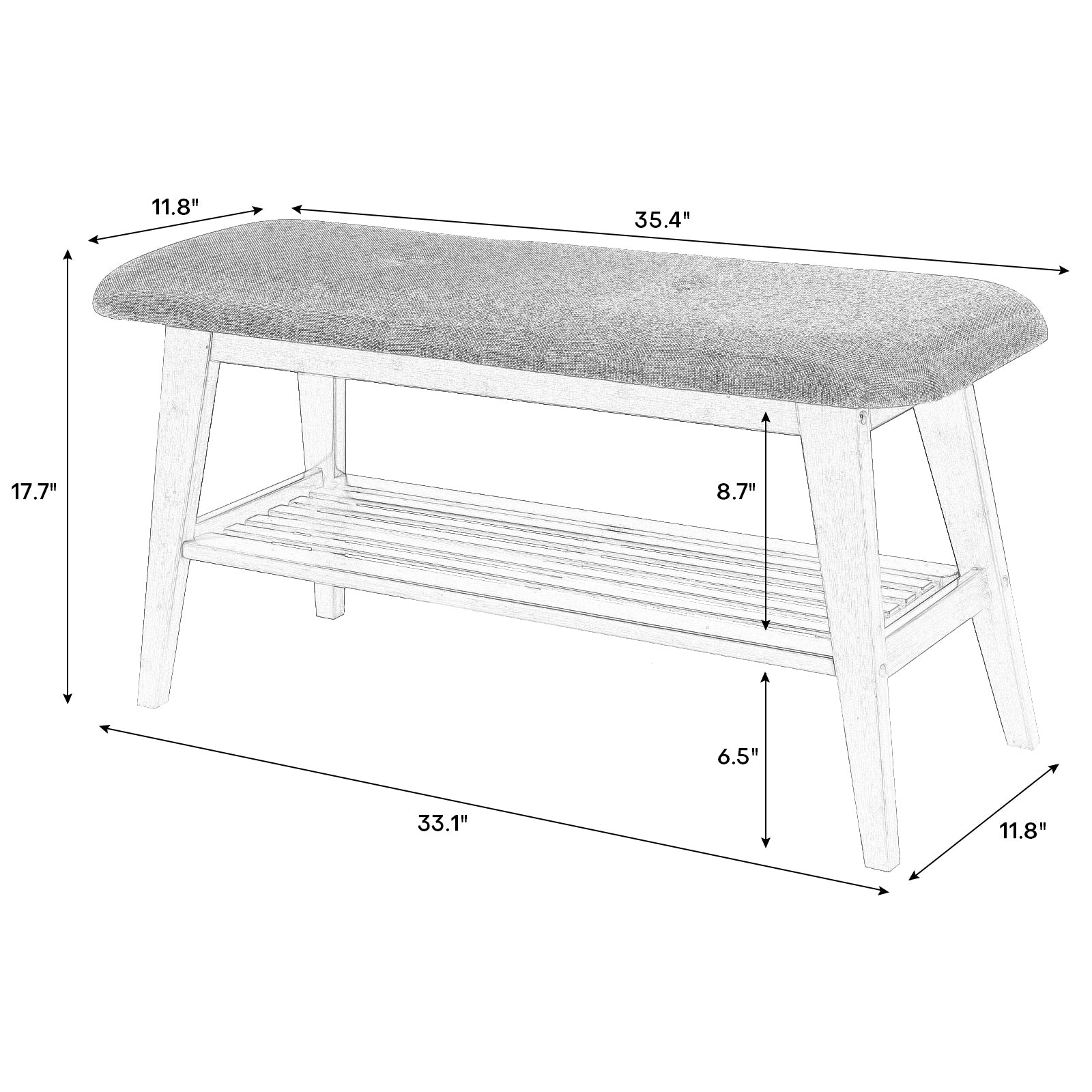 Urdok bench with shoe storage 35.4 inch dimensions