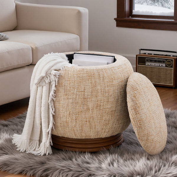 Xarello Ottoman with Storage in Brown Chenille Fabric