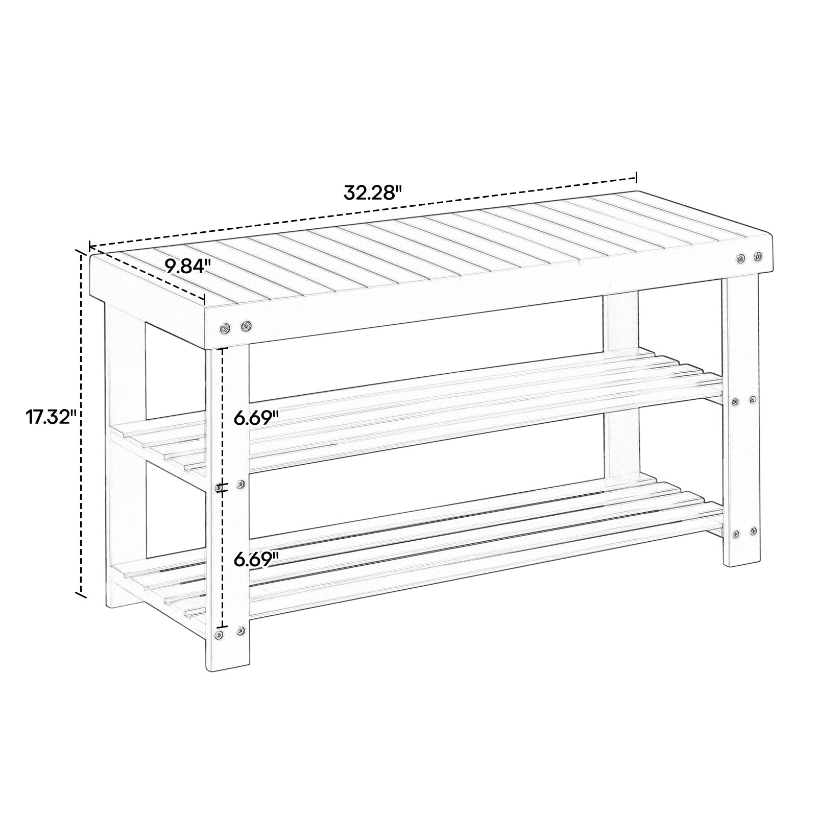 Yangra bench with shoe storage 32.3 inch dimensions