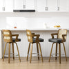 Zelen Swivel Counter Stool in Charcoal Sarma Leather with Rattan Backrest