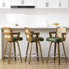 Zelen Swivel Counter Stool in Green Hans Leather with Rattan Backrest