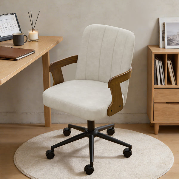 Zelen Office Chair in Beige Afus Leather, Leather Backrest
