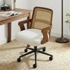 Zelen Office Chair in Beige Afus Leather, Rattan Backrest