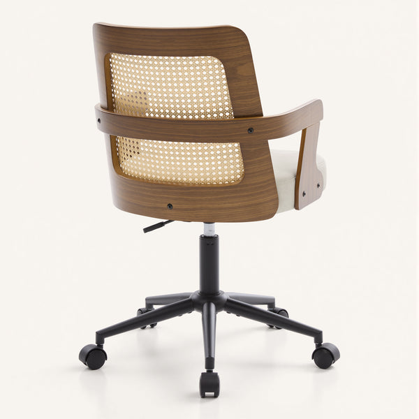 Zelen Office Chair in Beige Afus Leather, Rattan Backrest