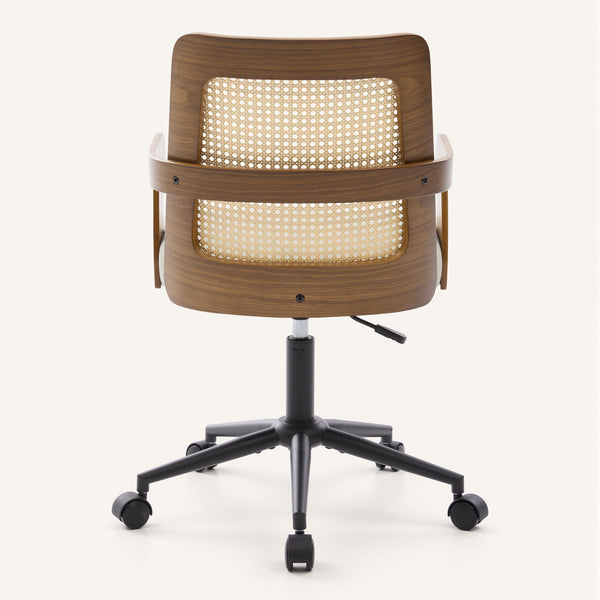 Zelen Office Chair in Beige Afus Leather, Rattan Backrest