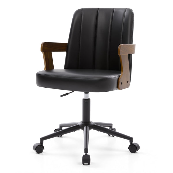 Zelen Office Chair in Black Afus Leather, Leather Backrest