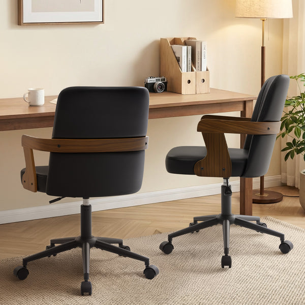 Zelen Office Chair in Black Afus Leather, Leather Backrest