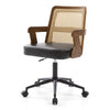 Zelen Office Chair in Black Afus Leather, Rattan Backrest