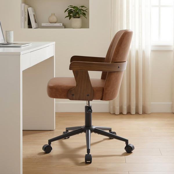 Zelen Office Chair in Brown Afus Leather, Leather Backrest